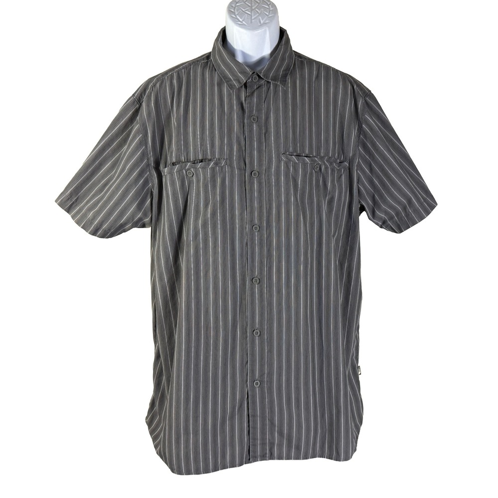 The North Face Button Down Shirt Mens XXL Gray Striped Short Sleeve AJEM